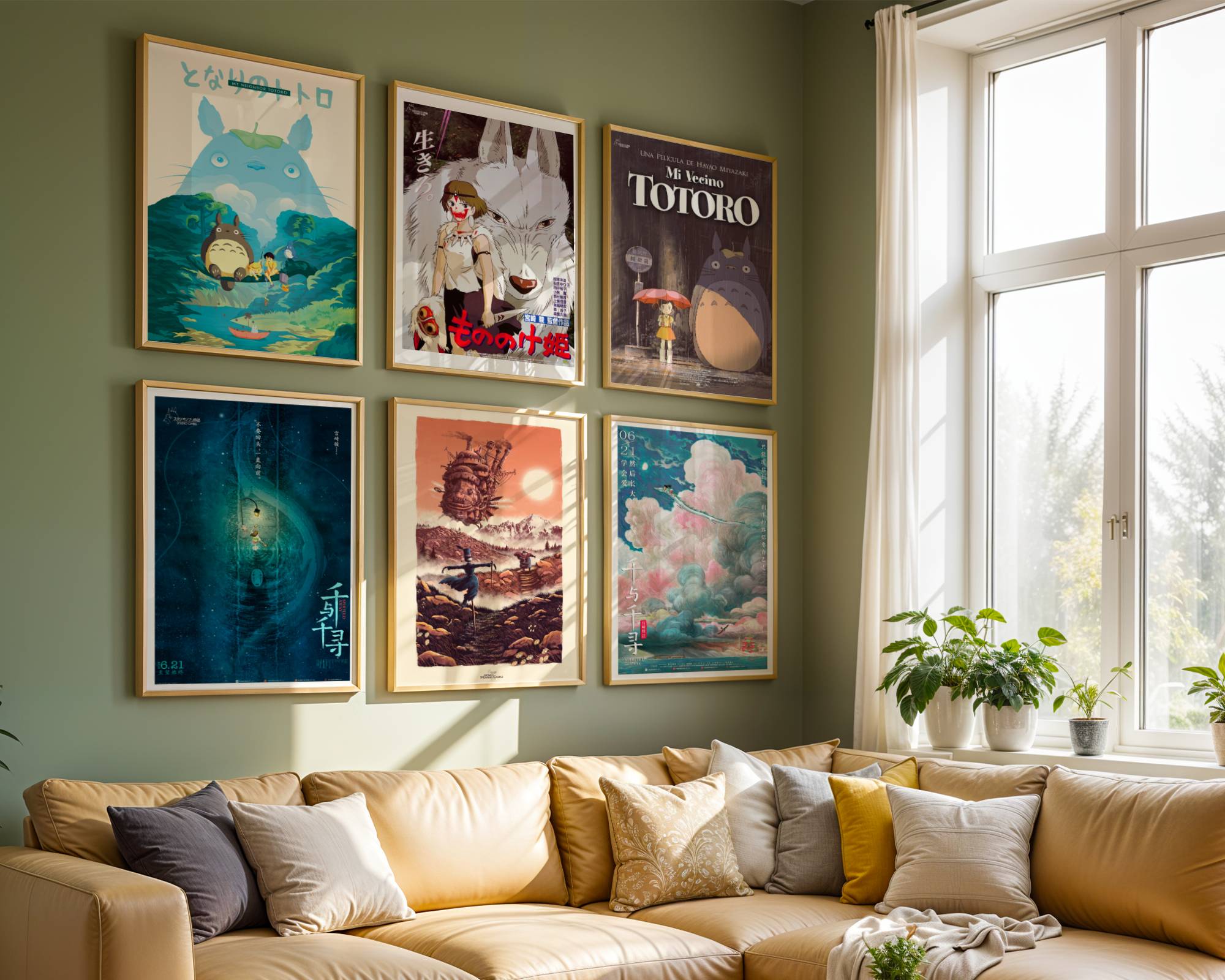 Posters decorativos en una pared de salón